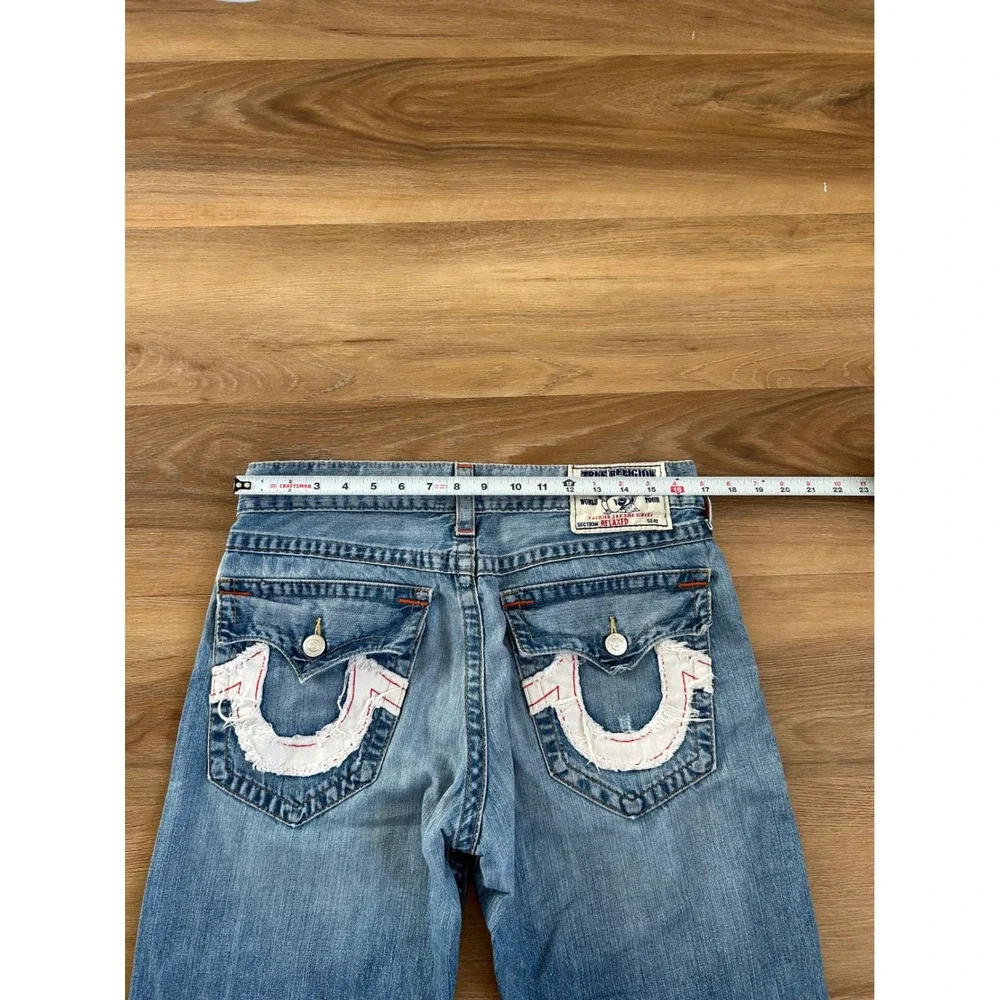 VTG y2k True Religion straight leg lightwash denim jeans horseshoe flap pocket‎